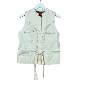 Dorothee’ Bis Sleeveless Button Down Belted Vest Women Sz M